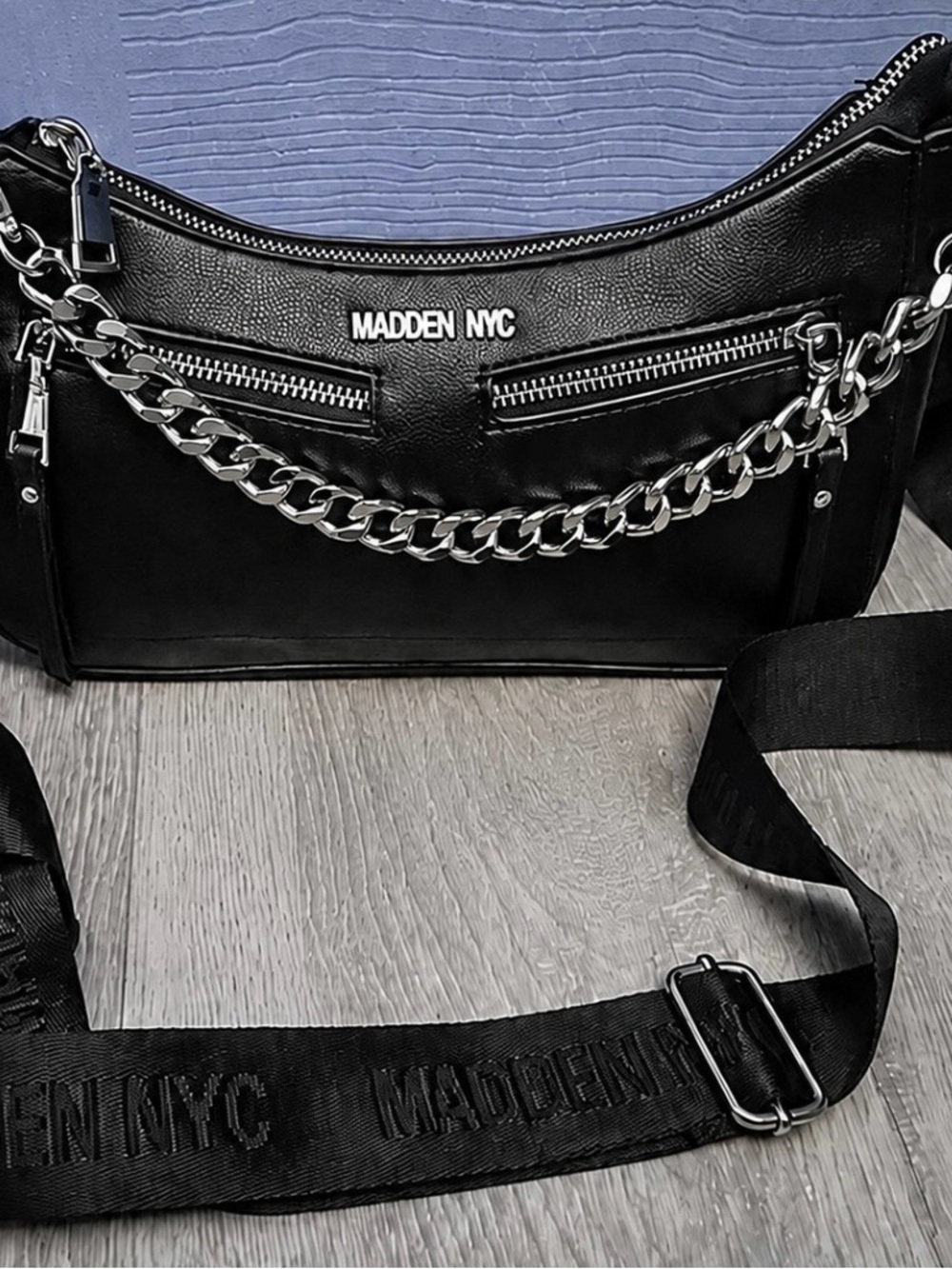 Madden NYC Black Chain-Accent Crossbody Bag